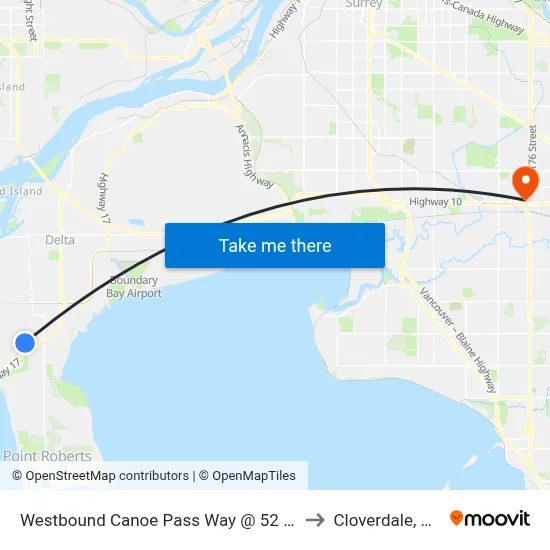 Westbound Canoe Pass Way @ 52 St to Cloverdale, BC map