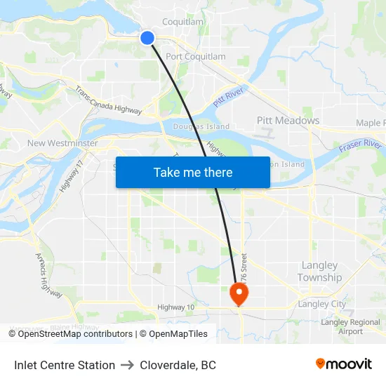 Inlet Centre Station to Cloverdale, BC map