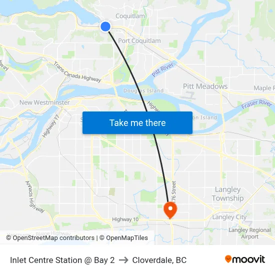 Inlet Centre Station @ Bay 2 to Cloverdale, BC map
