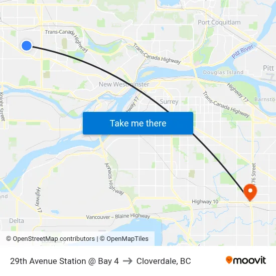 29th Avenue Station @ Bay 4 to Cloverdale, BC map