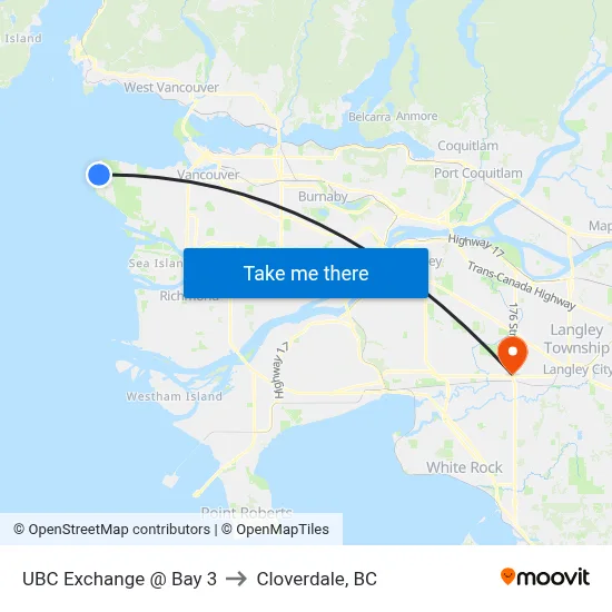 UBC Exchange @ Bay 3 to Cloverdale, BC map