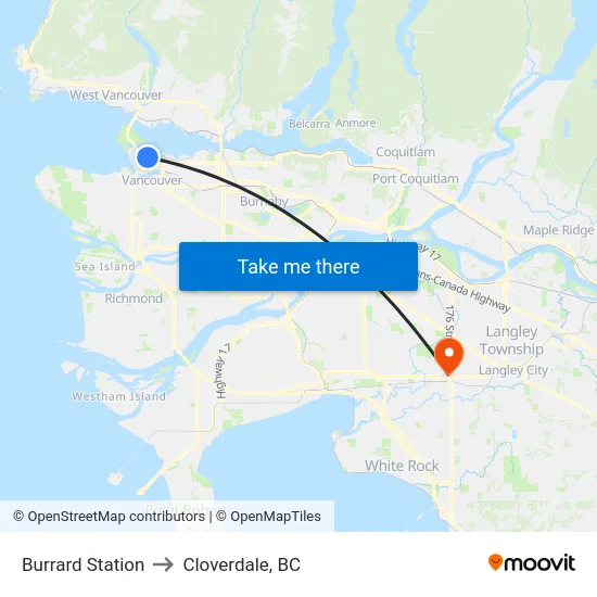 Burrard Station to Cloverdale, BC map