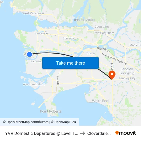YVR Domestic Departures @ Level Three to Cloverdale, BC map