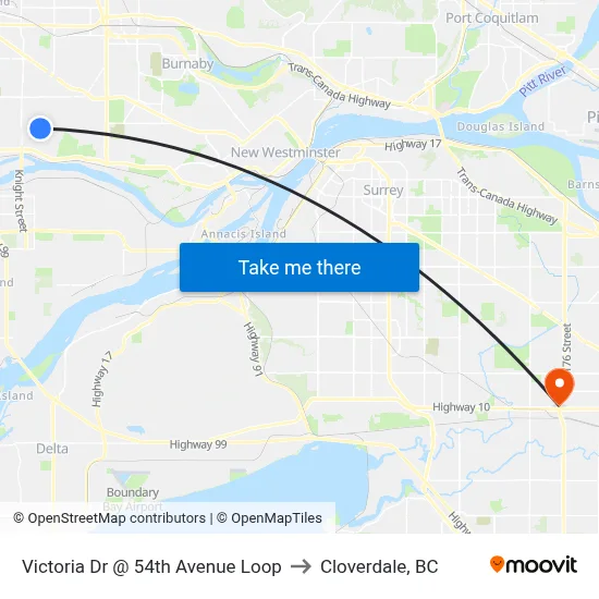 Victoria Dr @ 54th Avenue Loop to Cloverdale, BC map