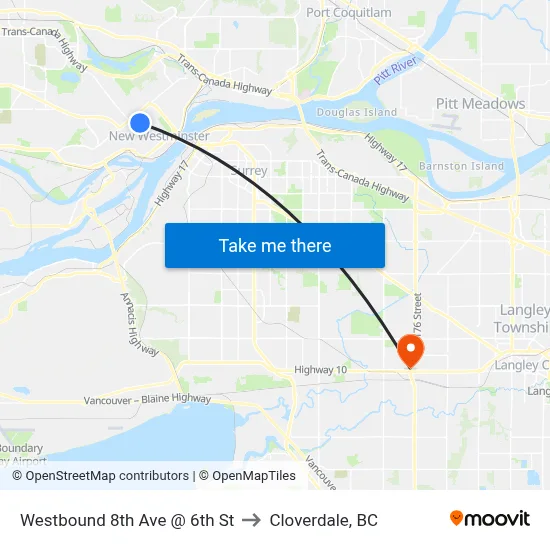Westbound 8th Ave @ 6th St to Cloverdale, BC map