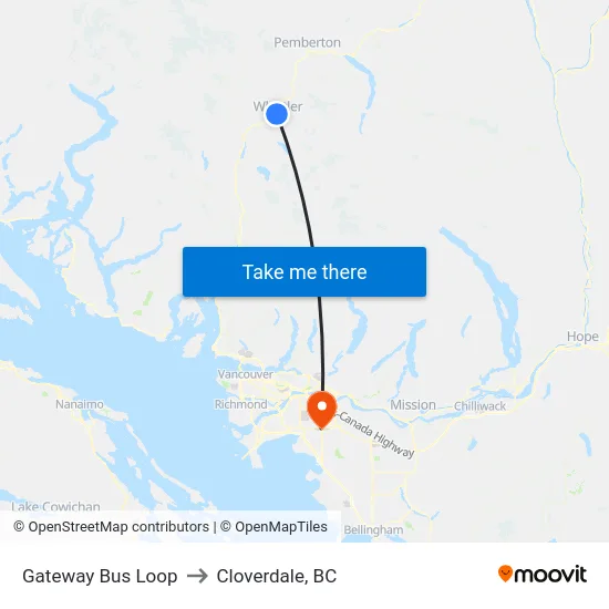 Gateway Bus Loop to Cloverdale, BC map