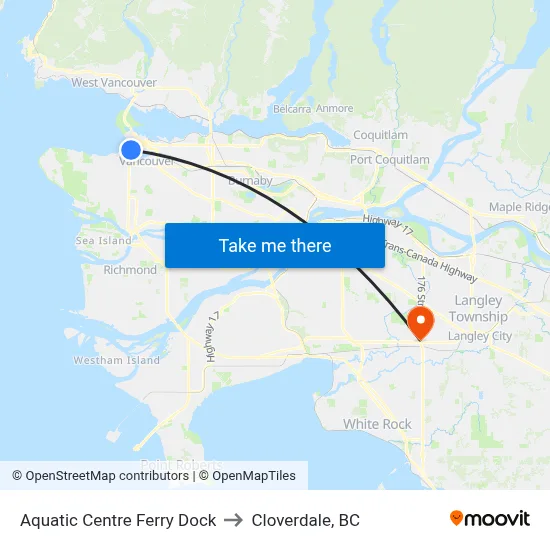 Aquatic Centre Ferry Dock to Cloverdale, BC map