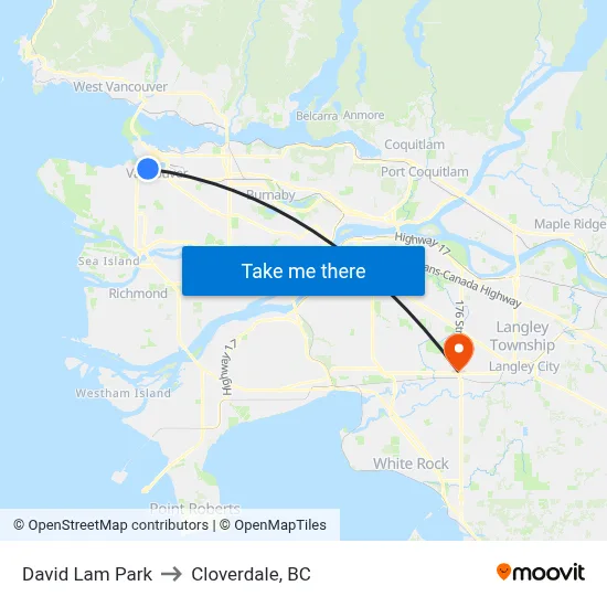 David Lam Park to Cloverdale, BC map