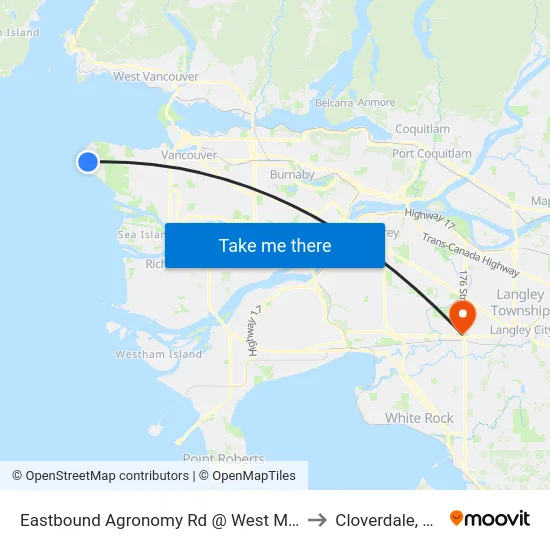 Eastbound Agronomy Rd @ West Mall to Cloverdale, BC map