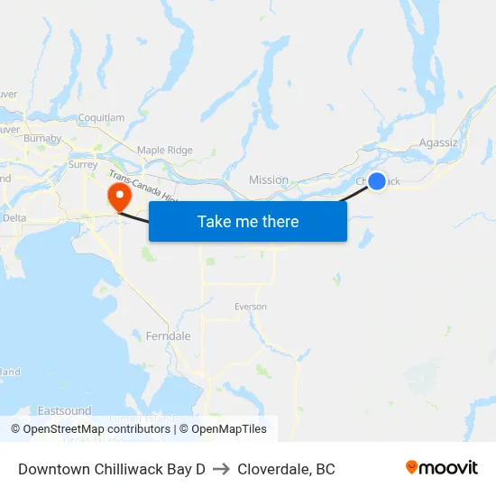 Downtown Chilliwack Bay D to Cloverdale, BC map