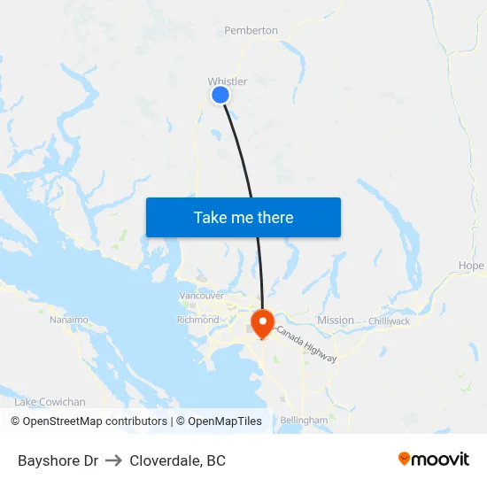 Bayshore Dr to Cloverdale, BC map