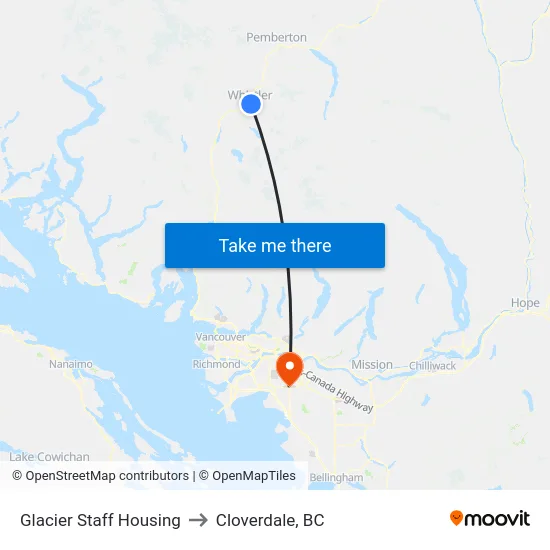 Glacier Staff Housing to Cloverdale, BC map