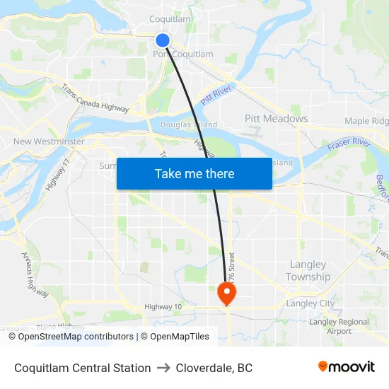 Coquitlam Central Station to Cloverdale, BC map
