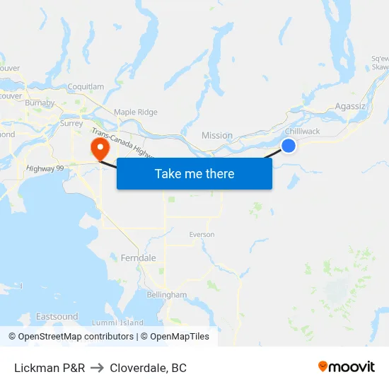 Lickman P&R to Cloverdale, BC map