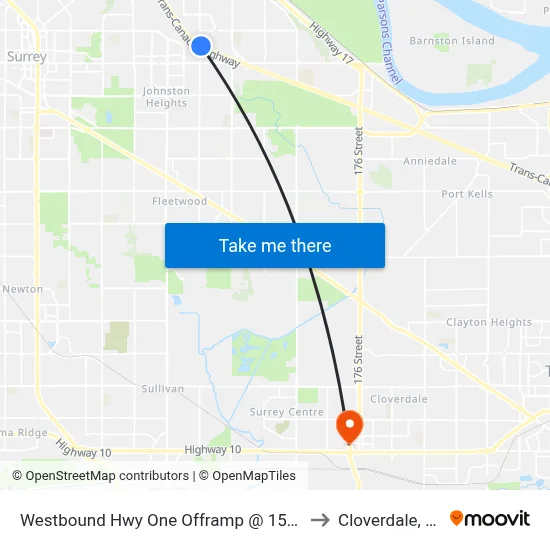 Westbound Hwy One Offramp @ 156 St to Cloverdale, BC map