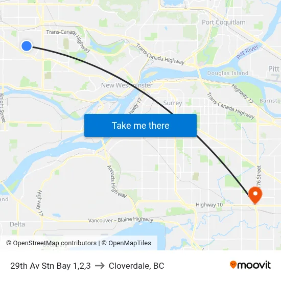 29th Av Stn Bay 1,2,3 to Cloverdale, BC map