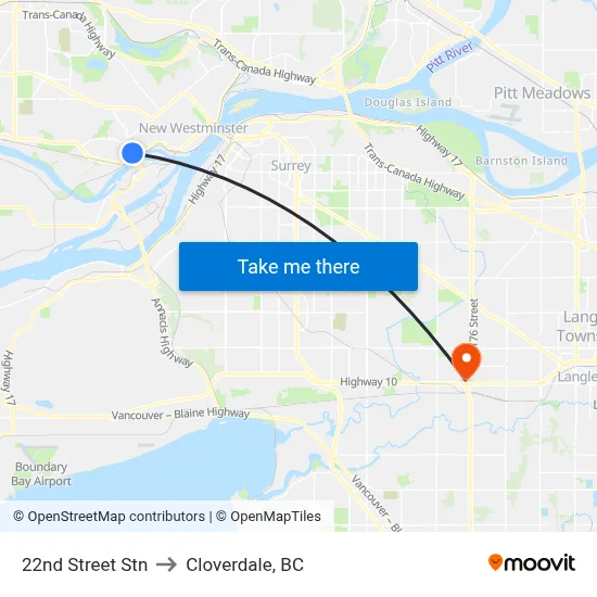 22nd Street Stn to Cloverdale, BC map