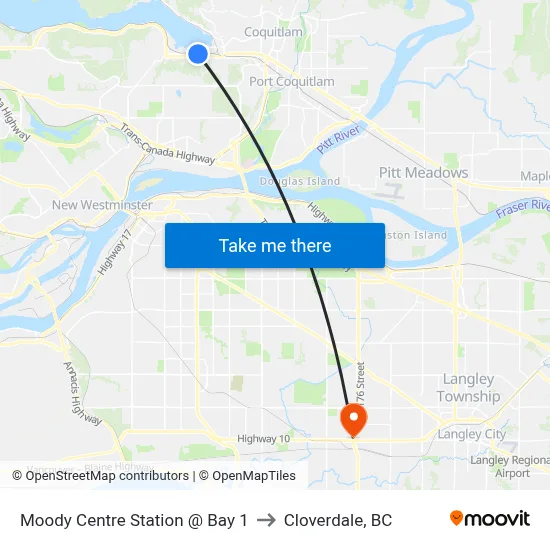 Moody Centre Station @ Bay 1 to Cloverdale, BC map