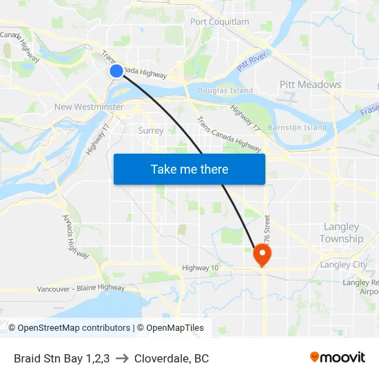 Braid Stn Bay 1,2,3 to Cloverdale, BC map