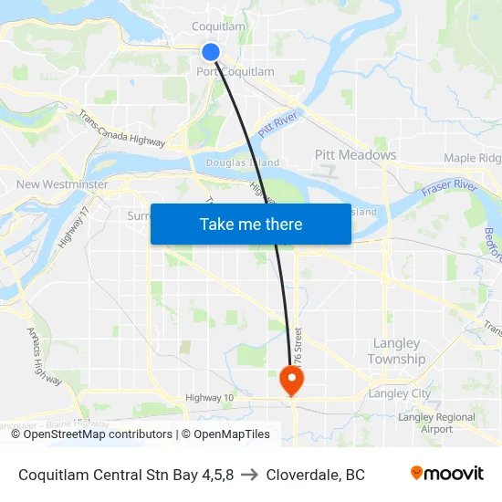 Coquitlam Central Stn Bay 4,5,8 to Cloverdale, BC map