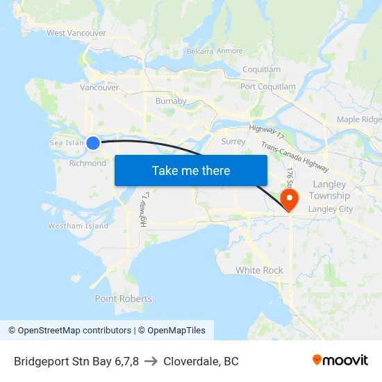 Bridgeport Stn Bay 6,7,8 to Cloverdale, BC map