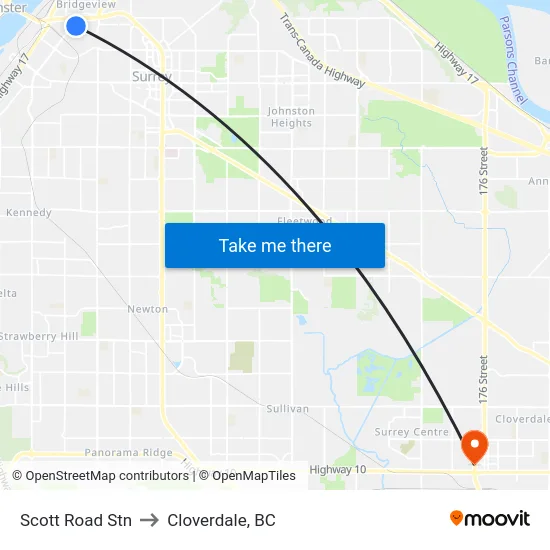Scott Road Stn to Cloverdale, BC map