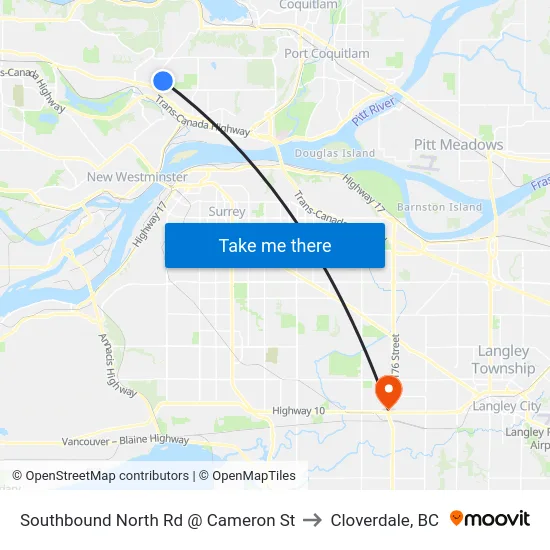 Southbound North Rd @ Cameron St to Cloverdale, BC map