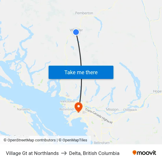 Village Gt at Northlands to Delta, British Columbia map