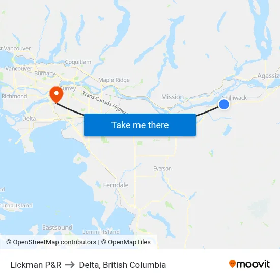 Lickman P&R to Delta, British Columbia map