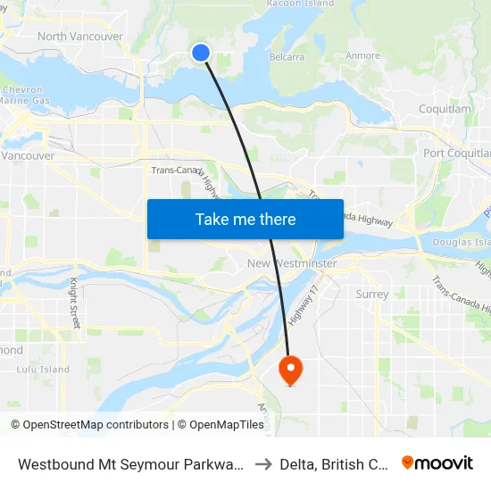 Westbound Mt Seymour Parkway @ Apex Ave to Delta, British Columbia map