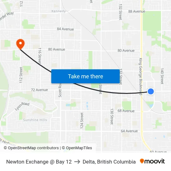 Newton Exchange @ Bay 12 to Delta, British Columbia map