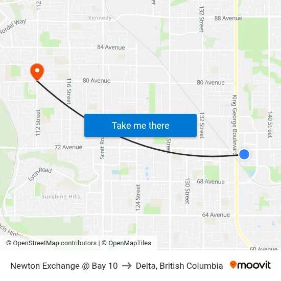Newton Exchange @ Bay 10 to Delta, British Columbia map