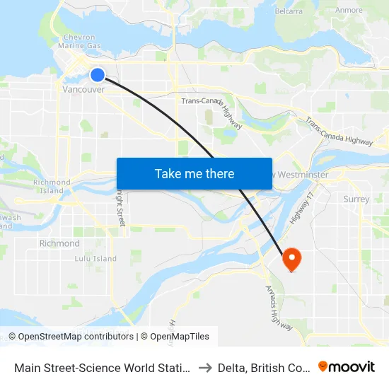 Main Street-Science World Station @ Bay 1 to Delta, British Columbia map