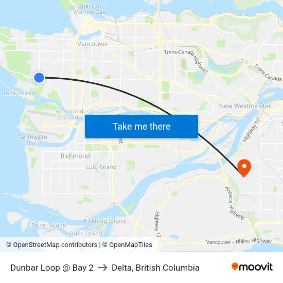 Dunbar Loop @ Bay 2 to Delta, British Columbia map