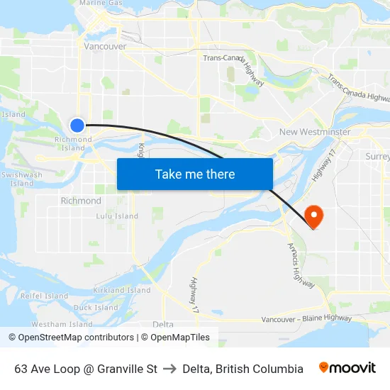 63 Ave Loop @ Granville St to Delta, British Columbia map