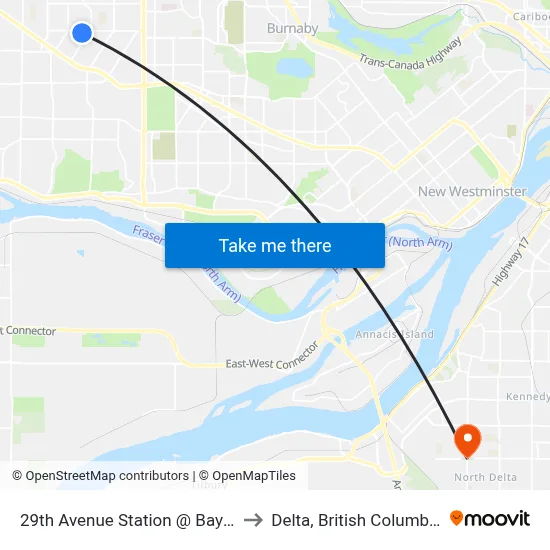 29th Avenue Station @ Bay 3 to Delta, British Columbia map