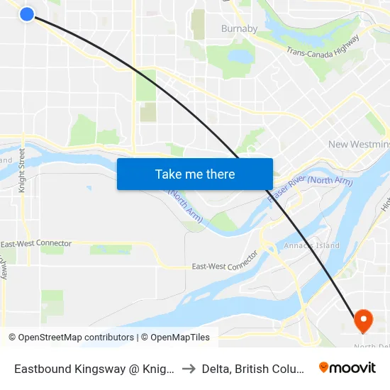Eastbound Kingsway @ Knight St to Delta, British Columbia map