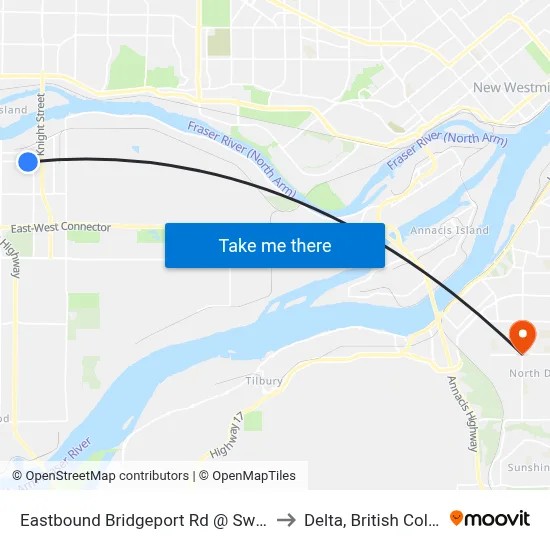 Eastbound Bridgeport Rd @ Sweden Way to Delta, British Columbia map