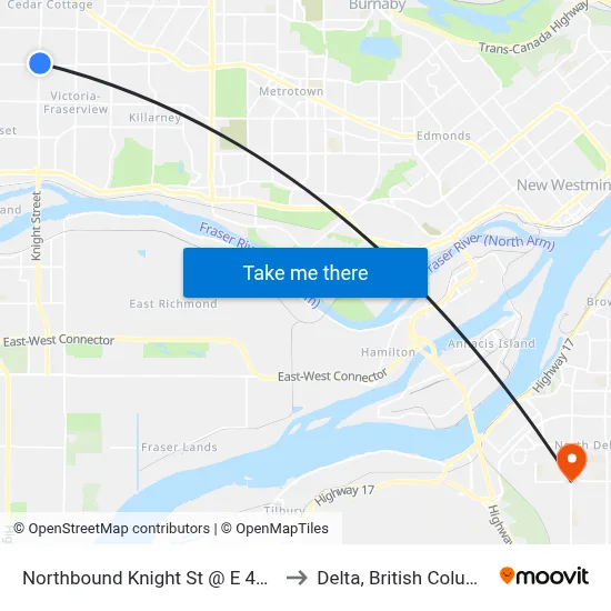 Northbound Knight St @ E 41 Ave to Delta, British Columbia map