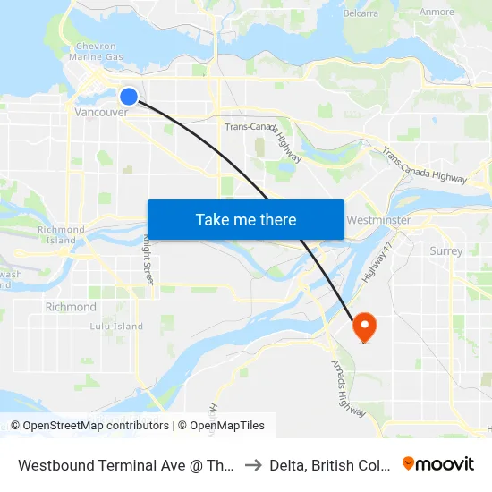 Westbound Terminal Ave @ Thornton St to Delta, British Columbia map