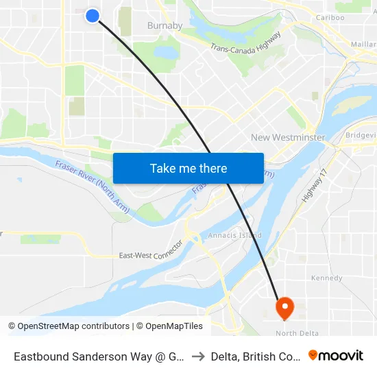 Eastbound Sanderson Way @ Gilmore Way to Delta, British Columbia map