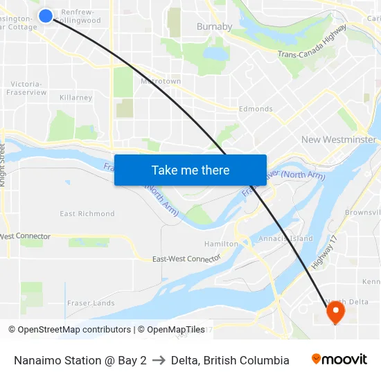 Nanaimo Station @ Bay 2 to Delta, British Columbia map