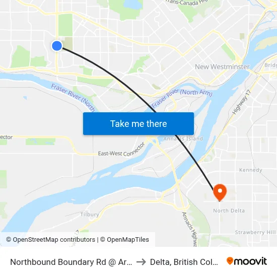 Northbound Boundary Rd @ Arbor Ave to Delta, British Columbia map