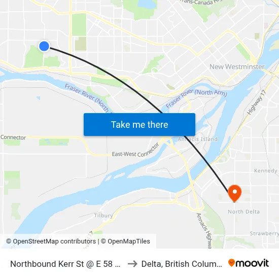 Northbound Kerr St @ E 58 Ave to Delta, British Columbia map