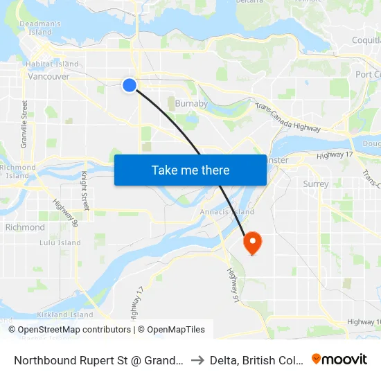 Northbound Rupert St @ Grandview Hwy to Delta, British Columbia map