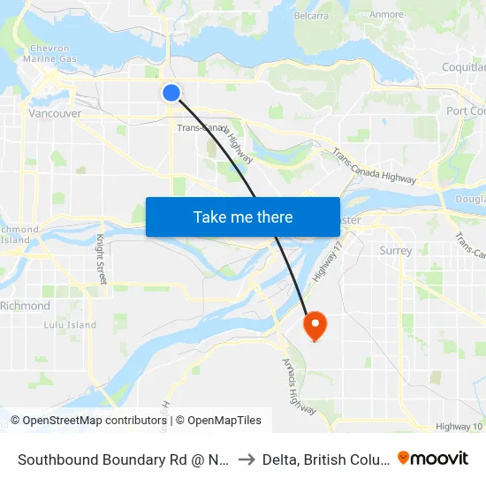 Southbound Boundary Rd @ Napier St to Delta, British Columbia map