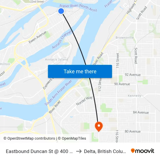 Eastbound Duncan St @ 400 Block to Delta, British Columbia map