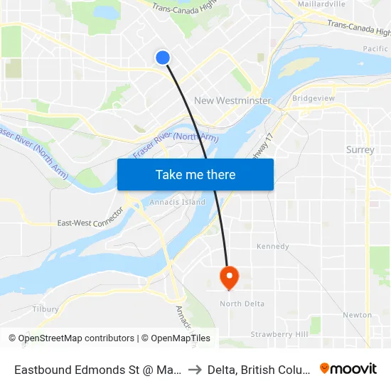 Eastbound Edmonds St @ Mary Ave to Delta, British Columbia map