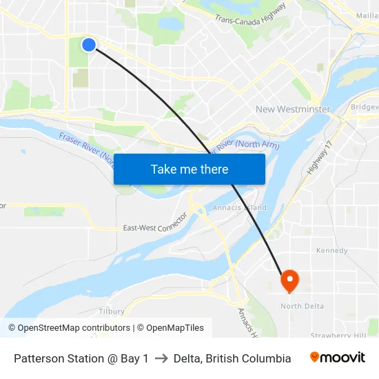 Patterson Station @ Bay 1 to Delta, British Columbia map