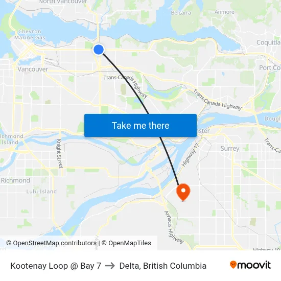 Kootenay Loop @ Bay 7 to Delta, British Columbia map